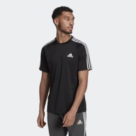 เสื้อยืดผู้ชาย ADIDAS AEROREADY SERENO 3-STRIPES - Black/White (H28925)